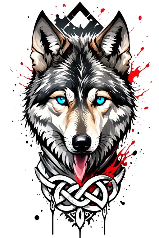 wolf with blue eyes on armor tattoo design featuring Celtic trinity knot  tattoo design idea