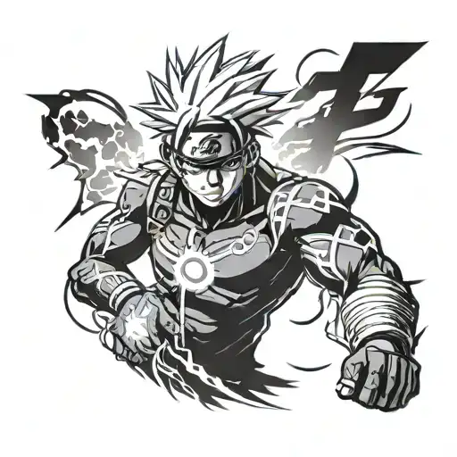 A tattoo of Kakashi from Naruto surrounded by lightning bolts, symbolizing your passion for anime and your occupation as an electrician. tattoo design idea