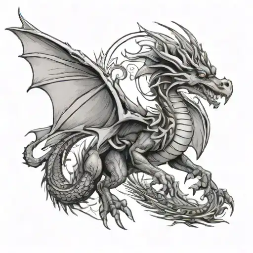placidusax dragon with spread wings flying tattoo design idea