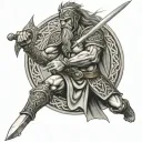 vicious celtic warrior wielding a sword in battle  tattoo design idea