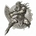 vicious celtic warrior wielding a sword in battle  tattoo design idea