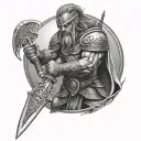 vicious celtic warrior wielding a sword in battle  tattoo design idea
