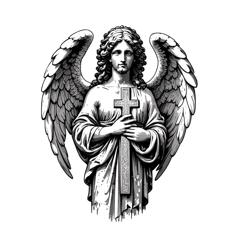 angel holding a cross tattoo design idea