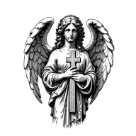 angel holding a cross tattoo design idea