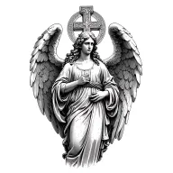 angel holding a cross tattoo design idea