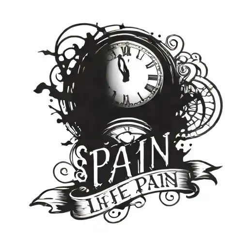 Life is Pain lettering with broken clock tattoo design idea
