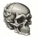 a sad skull looking depressed head tilted down view from an angle tattoo design idea