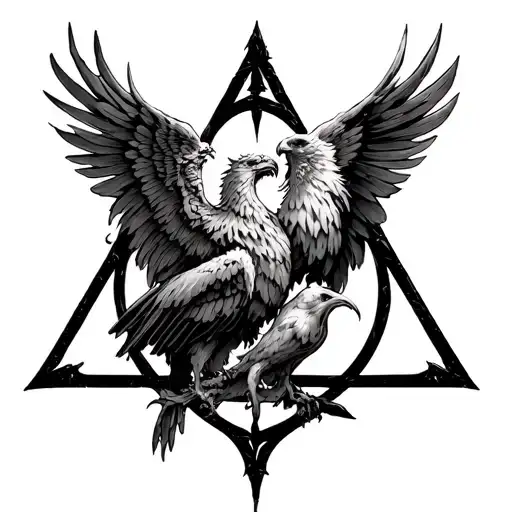 deadly hallows with griffin Gianna and christo tattoo design idea