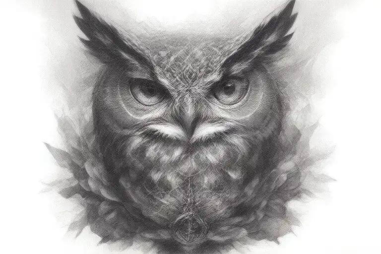 Geometric owl on throat, with roses going up to my ears on on side and anchor compass ship sinking to my ear on the othe tattoo design idea