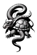tortoise with snake as a tail tattoo design idea