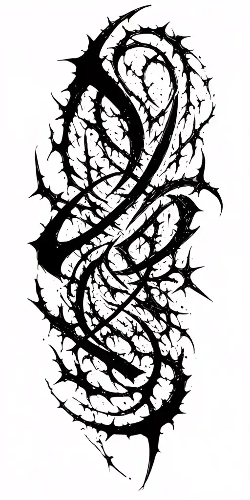 Raw Blackwork Chaotic Bold Strokes Flow Brutalist Dark Abstract Lettering Thorns Cyber Sigilism tattoo design idea