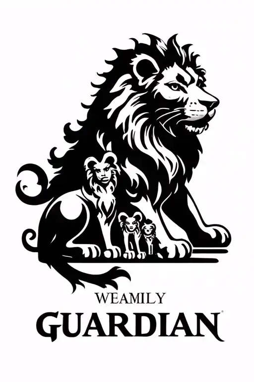 guardian lion with family in English  tattoo design idea