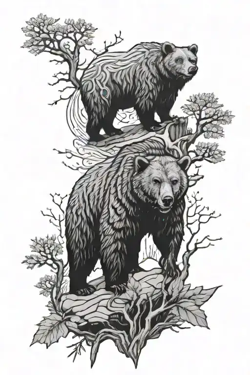 Norse, forest, bear,  tattoo design idea
