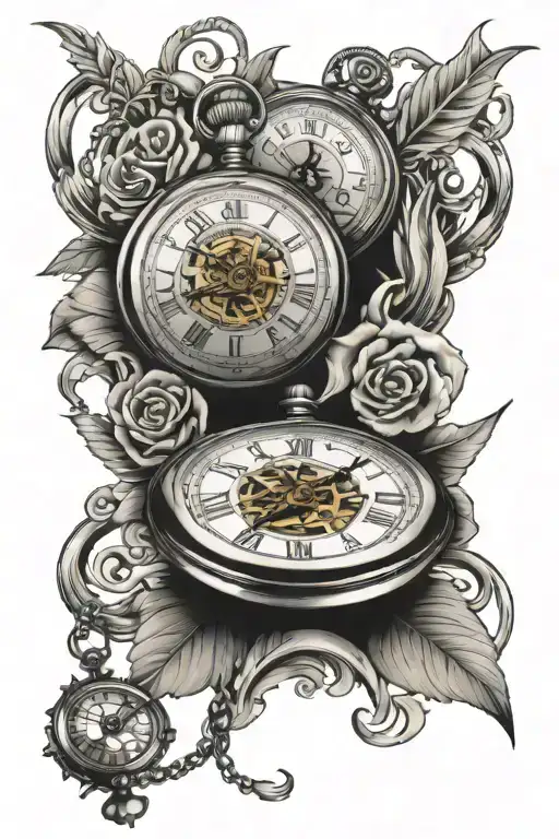 pocket watch's with birthdats  tattoo design idea