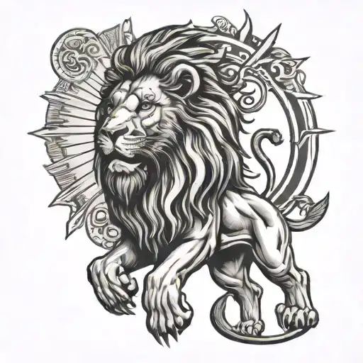 lion and sun tattoo design idea