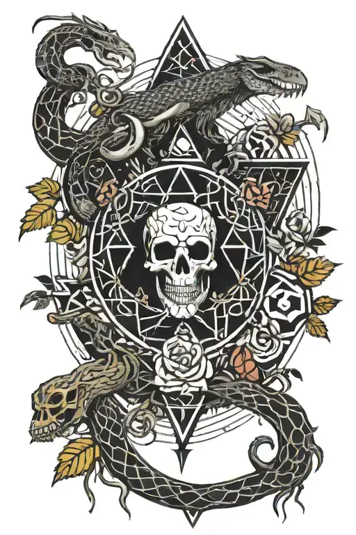 tree snake one pyramid black eagle waterfalls eyeball wheelchair sun, moon ,whale, dragon emersing, yinyang skull roses tattoo design idea