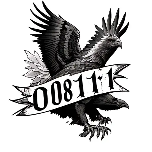 Create a tattoo idea with an eagle and 08/11 written in roman numbers tattoo design idea