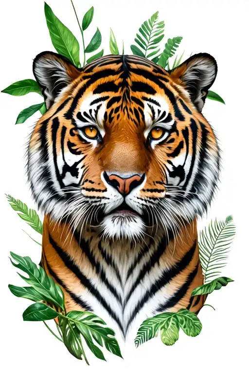 tiger hide in plants tattoo design idea