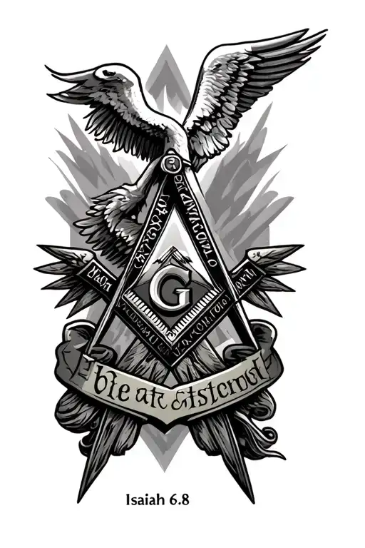 isaiah 6:8 bible verse with military and masonic art tattoo design idea