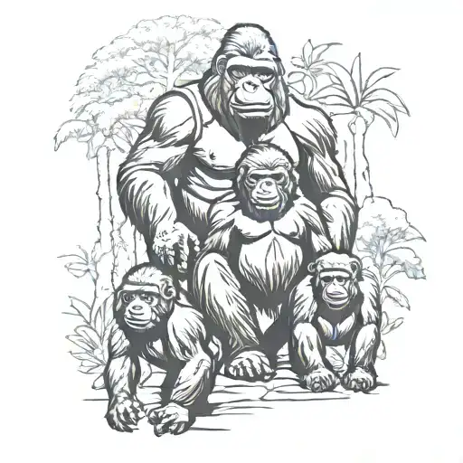 Gorilla family hiking tattoo design idea