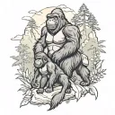 Gorilla family hiking tattoo design idea
