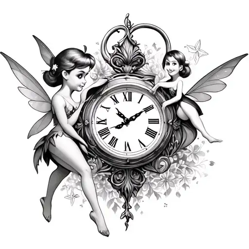 Peterpan, Tinkerbell and Clock tattoo design idea