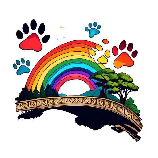 paw prints and rainbow bridge tattoo design idea