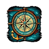 pirates of the caribian compass map and anchor with text let your heart ve your compas tattoo design idea