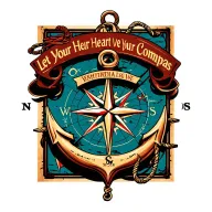 pirates of the caribian compass map and anchor with text let your heart ve your compas tattoo design idea
