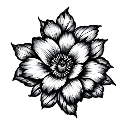 Puerto Rican maga flower, detailed and recognizable, in psychedelic flowing line-art style. Black and white, fluid wavy  tattoo design idea
