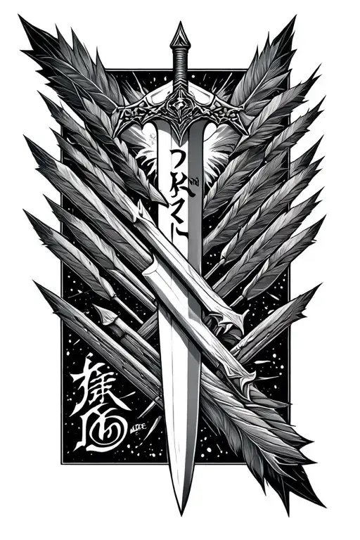 Vinland Saga arrows from Thorfinn's dagger with Japanese letters on the side tattoo design idea