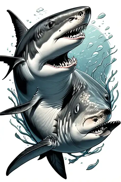 black tip and nurse shark outline swimming tattoo design idea