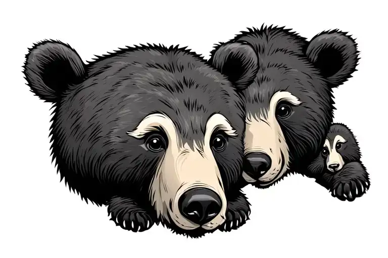 cartoon momma bear with 2 cubs face only tattoo design idea
