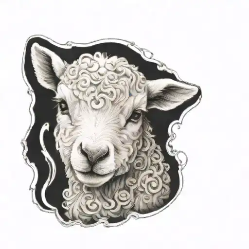 cute symmetrical lamb face made with fine line clouds tattoo design idea