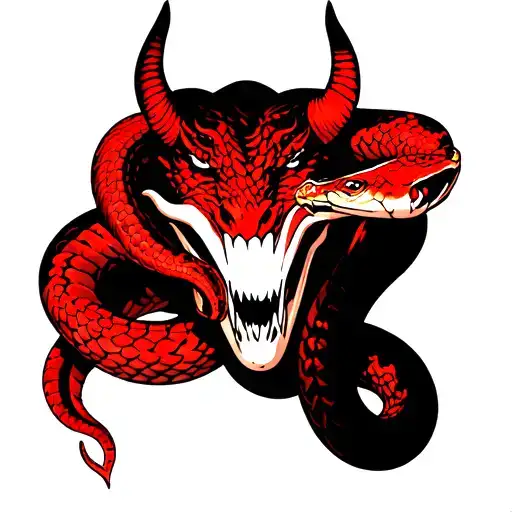 a devil's face and a snake, symbolizing his ongoing fight against the devil tattoo design idea