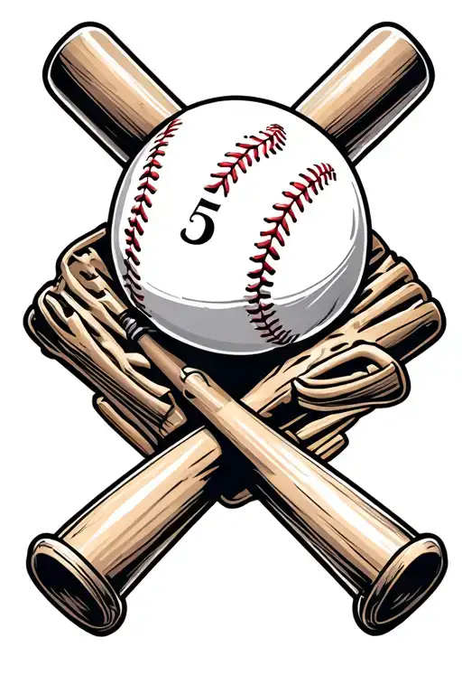 Roman numerals, baseball with the number 5 inside at my wrist and glove near my elbow then baseball bats crossing over tattoo design idea