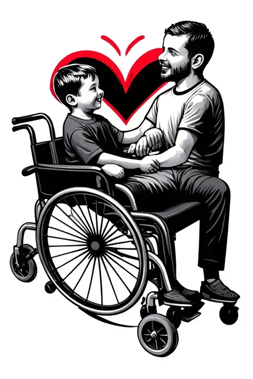 dad and son holding hands holding a heart and wheelchair  tattoo design idea