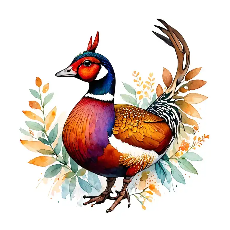 Pheasant Deer Duck Rabbit Trout tattoo design idea