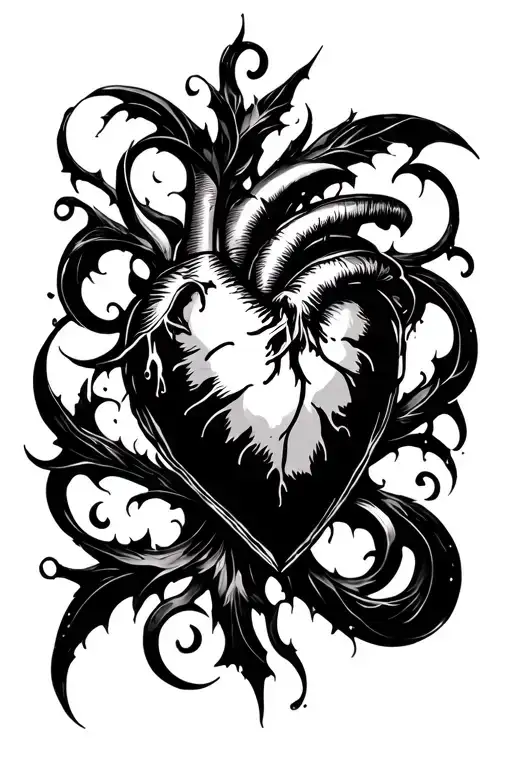 heart shape, cyber siglism, sharp point, foot/ankle, gothic  tattoo design idea
