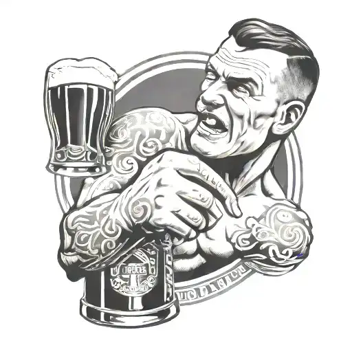 irish bare knuckle boxer drinking pint of guinness tattoo design idea