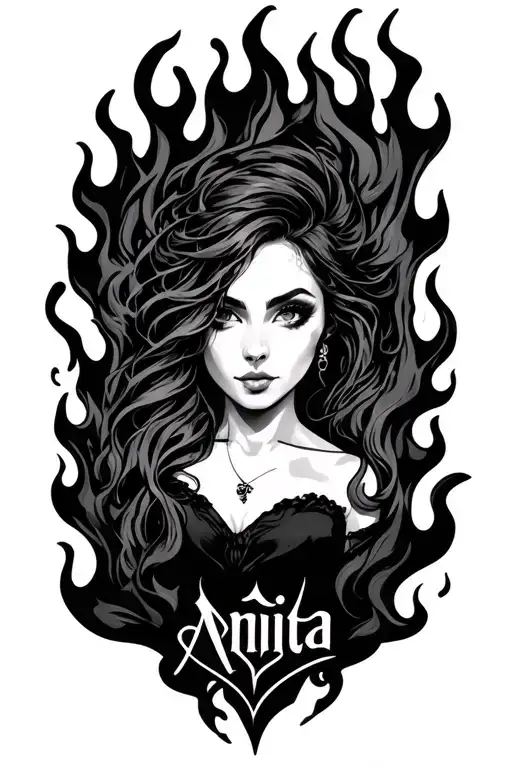 "Anita" flames engulfing tattoo design idea