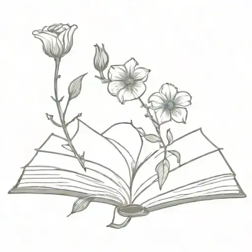 fantasy book open with flowers growing tattoo design idea