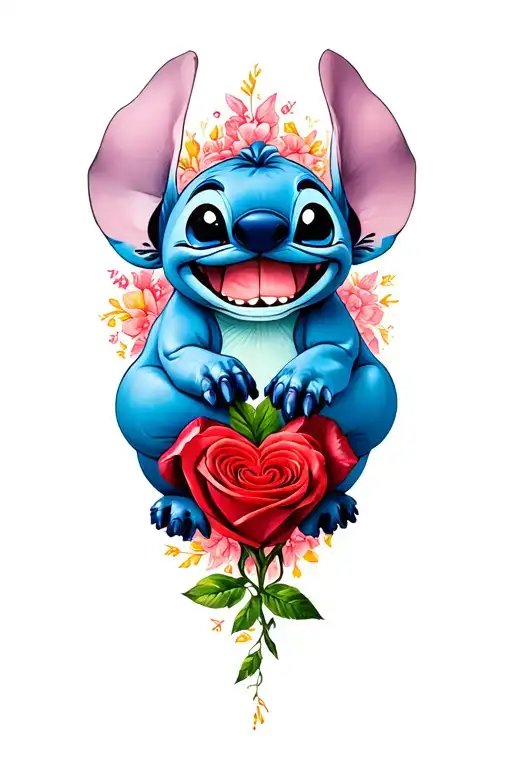 stitch on one leg and angle on the other representing the endless love of your wife and 2 daughters  tattoo design idea