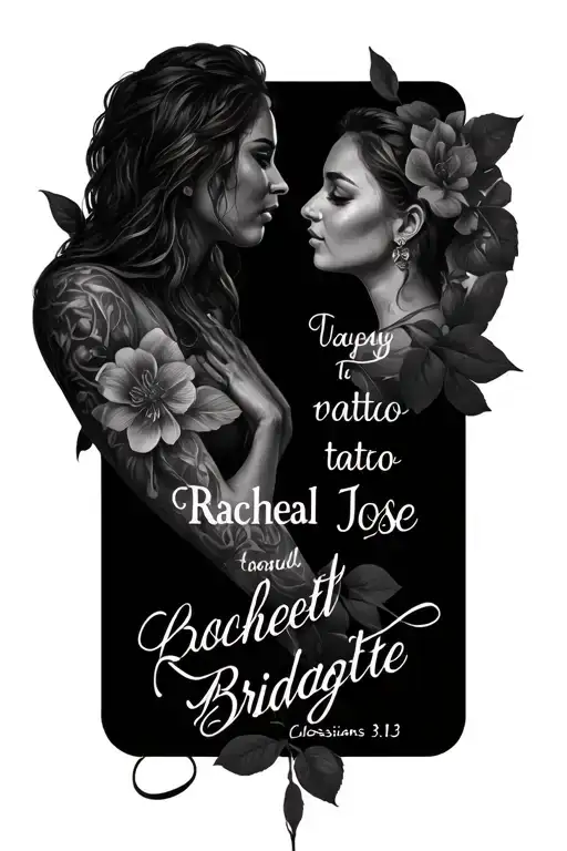  put a forearm tattoo with the names Racheal Jose and Bridgette with Colossians 3:13 (NIV) bible verse tattoo design idea