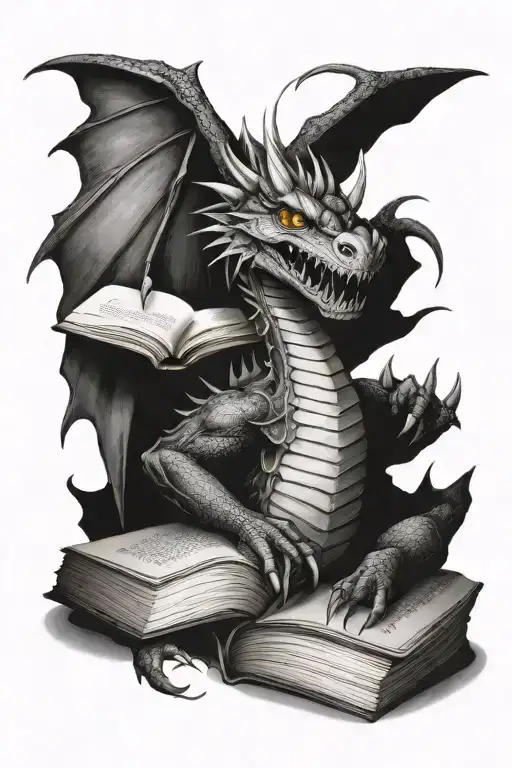book hoarding dragon wrapped tattoo design idea