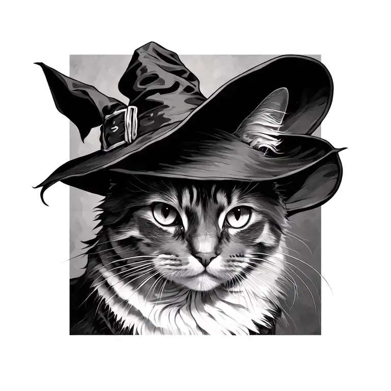Cat With Witch Hat tattoo design idea