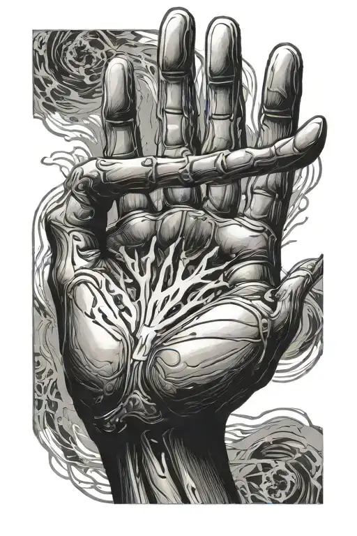 bone hand reaching up with one arm tattoo design idea