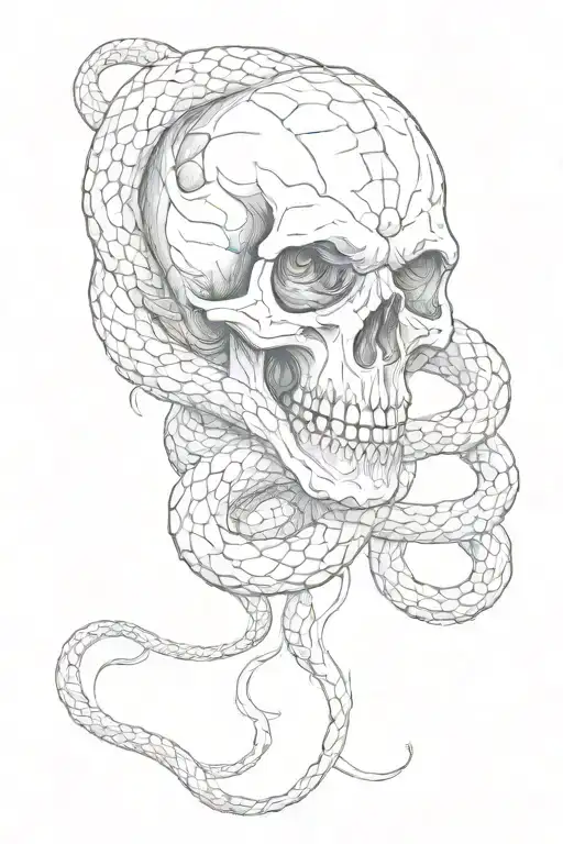 death skull snake coiling tattoo design idea