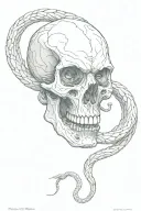 death skull snake coiling tattoo design idea