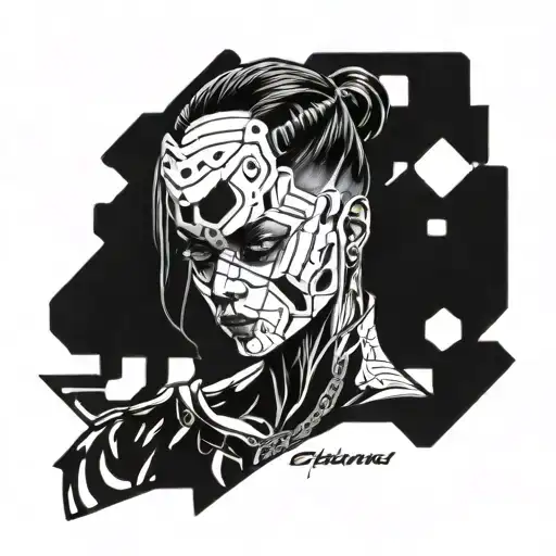 style chikano is a game cyberpunk 2077 cyberware symetrical tattoo design idea